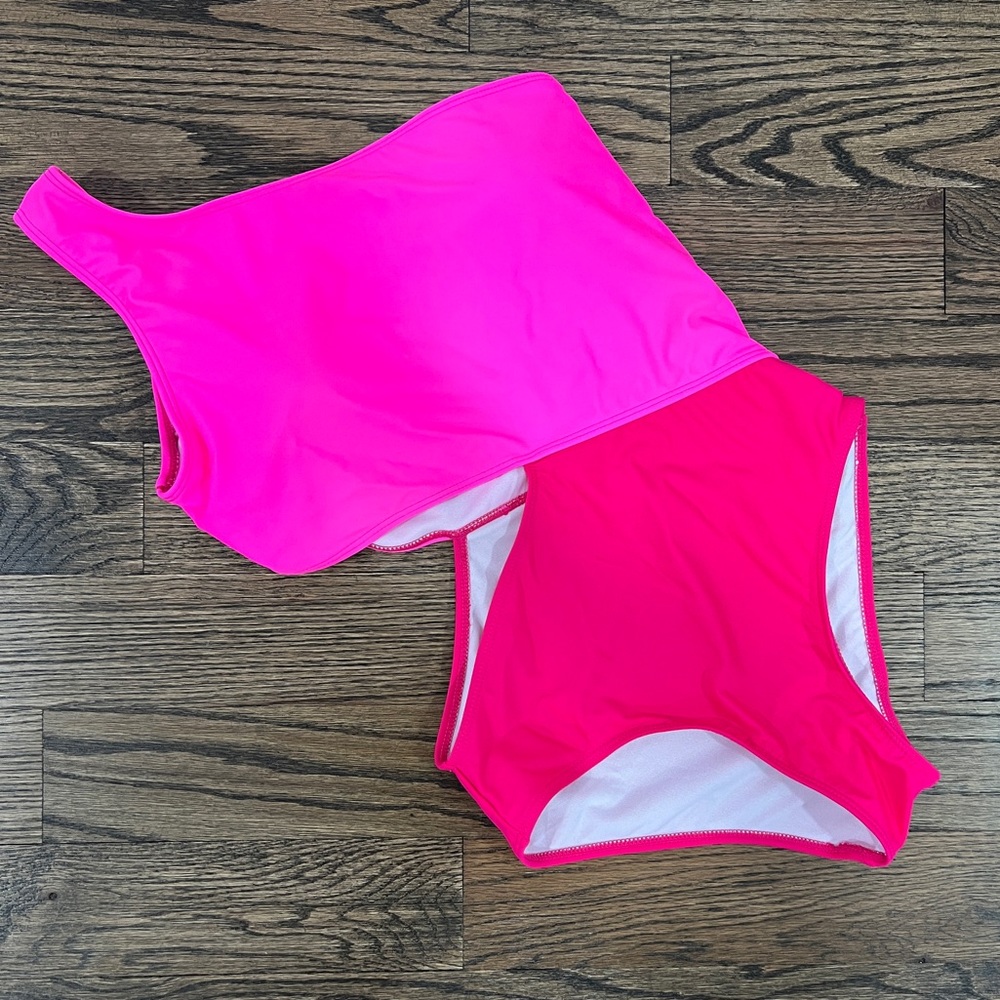 Neon Pink Two Tone Bathing Suit